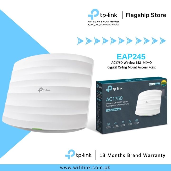 TP-Link Access Point Gigabit Ceiling Mount EAP245 AC1750 Wireless MU-MIMO Gigabit Ceiling Mount Access Point - 18 Months Brand Warranty