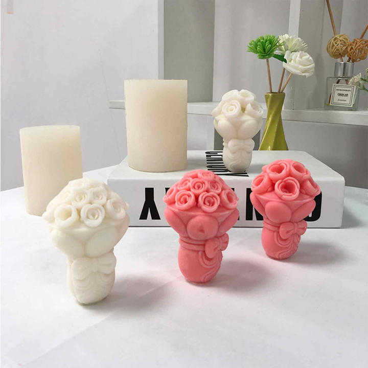 Rose Bouquet Candle Mold Silicone Valentines Day Molds Flower Bunch Soap Molds For Cake Decorating Candle Making Resin Epoxy Jewelry DIY Casting Plaster Clay Mold