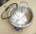 Alpha Stainless Steel Wok [24, 26, 28, 30, 32, 36, 40 & 45cm] | Double Bottom / Encapsulated Bottom Karahi With Glass Lid. 