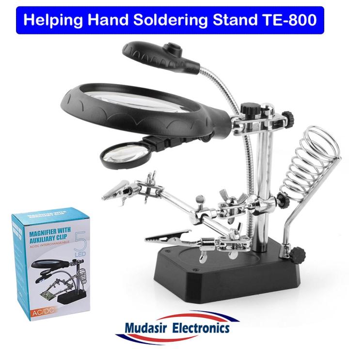 TE-800 5X-8X Lens Multifunctional Helping Hand Clip Clamp LED
