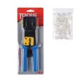 EZ RJ45 Crimp Tool Pass Through Cat5 Cat5e Cat6 Crimping Tool for RJ45/RJ12 Regular and End-Pass-Through connectors with 50PCS. 