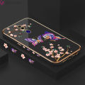 Jizetin (Free Lanyard) for OPPO F11 Back Cover Peach Blossom and Butterfly Luxury 6D Plating Case Side Pattern Soft Silicone Square Mobile Phone Cases. 