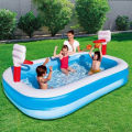 Bestway 54122 Basketball Inflatable Play Swimming Pool 8 Ft For Kids 87 Inch Inflatable Rectangular Large Kids & Family Swimming Pool With Basketball Summer Season Pools Party With Inflatable Vinyl Deep Swimming Pool With Play Basketball Indoor Pool. 