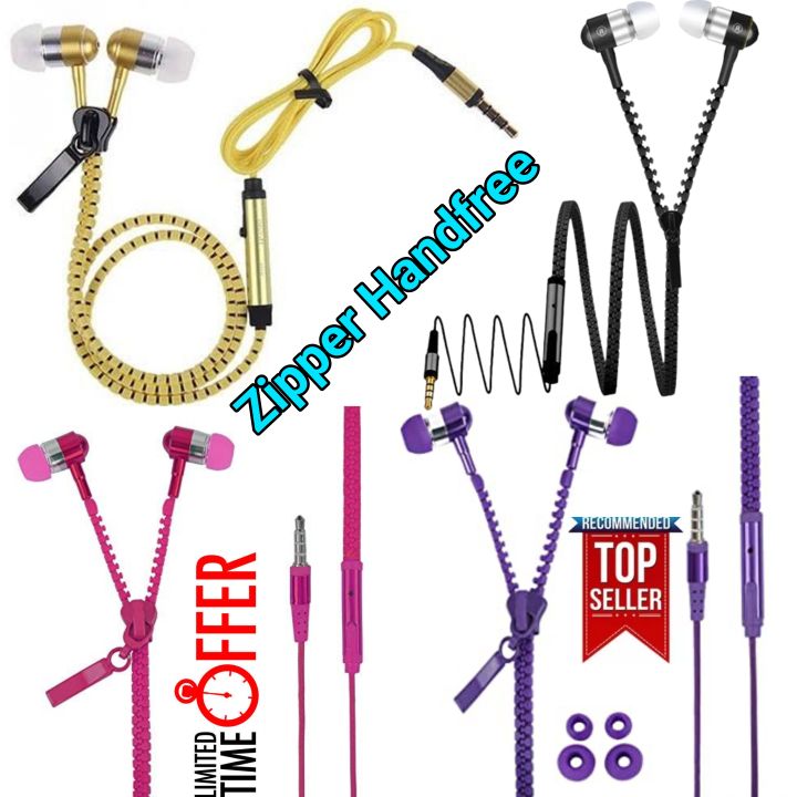 Handsfree in zip_style - Zipper woofer Handsfree For Smartphones - Best Quality Music Sound Handfree - In Ear Phones