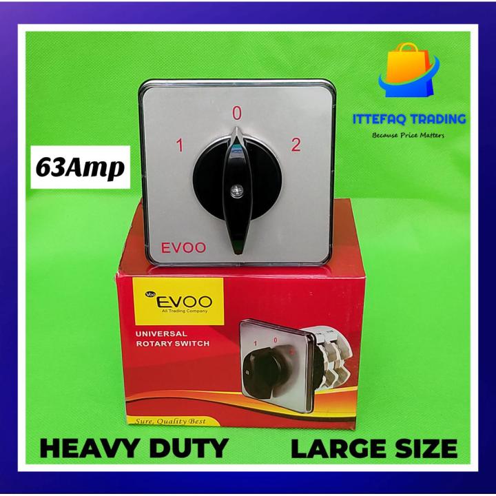 EVOO Change Over Switch 63Amp 2 Pole Heavy Duty Large Size- Rotary Changeover Switch High Quality