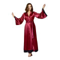 Bridal Maroon Silk Nightwear Set - Sexy Long Gown, Sleepwear, Bridal Night Suit. 