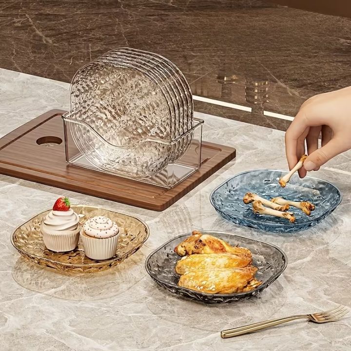 10 Plates with Stand Multi-function Spit Bone Dish Household Plastic Spit Bone Dish Round Square Set Dining Table Garbage Plate