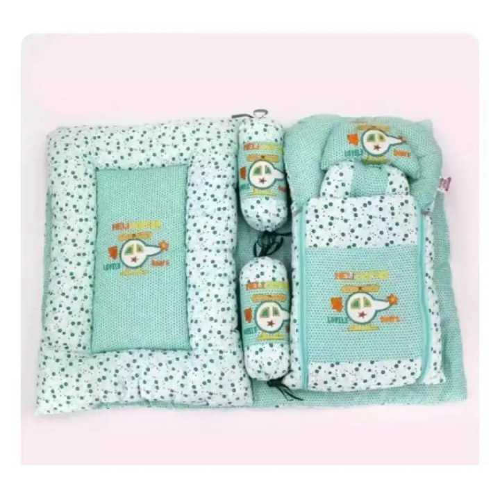 New APC Quality Soft Baby Set Complete Bedding 7 Pcs Set - 7 Pcs Include: 1 Mattress 1 Quilt / Comforter 1 Sleeping Bag / Carry Nest 1 Headshaper Pillow 1 Normal Pillow and 2 Cushions - Baby Bistar Gaddi Sleeping Bag Bed Gift Best