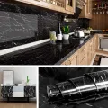 60cm × 200cm Self Adhesive Black / White Marble Sheet for Kitchen - Anti Oil and Heat Resistant Wallpaper. 