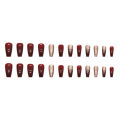 24Pcs Long Red Fake Nails Gold False Nails Wearable Artificial Nails with Glue for Women Girl. 