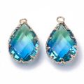 Pandahall 2Pcs Mixed Color Teardrop Shape Glass Imitation Tourmaline Pendants with Brass Finding for Earring Jewelry Making Gift. 