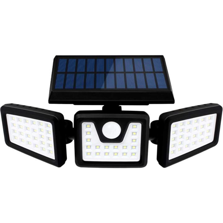 Otdair Solar Security Lights, 3 Head PIR Motion Sensor Lights Adjustable 128LED Flood Lights Outdoor Spotlights 360° Rotatable IP65 Waterproof for Porch Garden Patio Yard Garage Pathway
