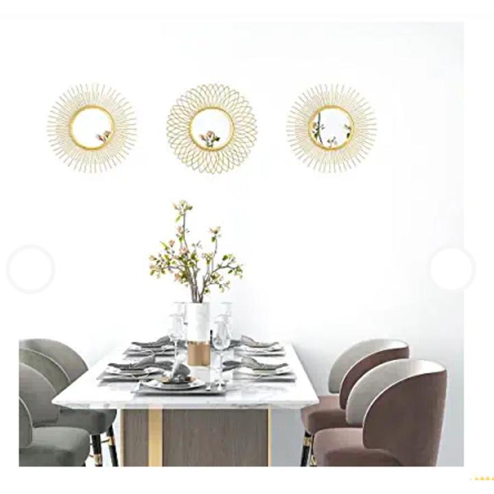 3 PCS Decorative Mirror Set Wall Decor, Sunburst Mirrors for Wall Decor Living Room, Gold Metal Wall Mirrors for Home Décor, Bedroom, Entryway