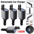 120W 4 IN 1 Retractable Car Charger Fast Charge Cord Cigarette Lighter Adapter. 