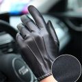 Long Keeper Fashion Black PU Leather Gloves Male Thin Style Driving Leather Men Gloves Non-Slip Full Fingers Palm Touchscreen. 