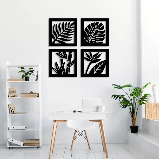 AR Decor Wooden Wall Hanging Decore Panel 4 Frame Leaf Scenery 3D DIY Laser Cut Cnc Wall Art Design Decoration For Home Decor Living Room And Offices And For Gifts Item