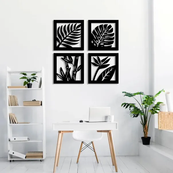 AR Decor Wooden Wall Hanging Decore Panel 4 Frame Leaf Scenery 3D DIY Laser Cut Cnc Wall Art Design Decoration For Home Decor Living Room And Offices And For Gifts Item