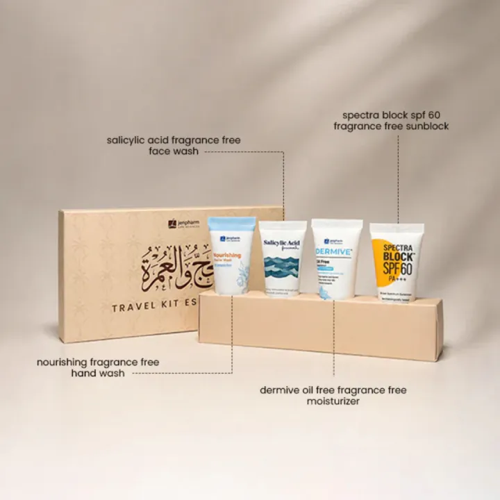 Jenpharm%20-%20Hajj%20&%20Umrah%20Essentials%20Kit%20-%20Pack%20of%204%20(Fragrance%20Free%20Hand%20Wash,%20Fragrance%20Free%20Salicylic%20Acid%20Face%20Wash,%20Dermive%20Fragrance%20Free%20Oil%20Free%20Moisturizer,%20Fragrance%20Free%20Spectra%20SPF%2060%20Sunblock%20-%20Image%203
