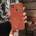 For Xiaomi Redmi 10C Back Cover with Bracelet Wristband Luxury Clover Chain 6D Plating Frame Shiny Girls Cases Soft Silicone Square Protective Mobile Phone Case. 