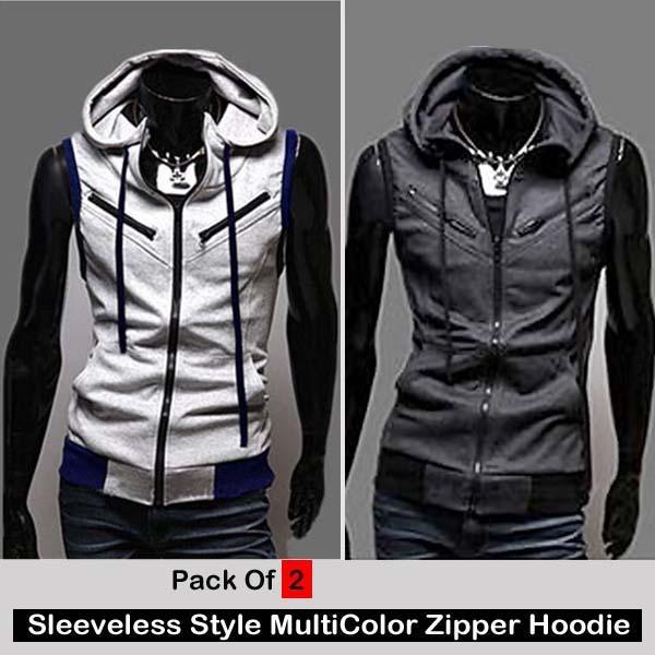 Pack Of  2 Sleeveless Style Multicolor Zipper Hoodie