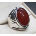 Natural Unheated Untreated Yemeni Deep Brown Aqeeq Ring Sterling Silver 925 Handmade Ring Brown Agate Ring Carnelian Ring Hakik Ring Chandi Ring Akik Ring Aqiq Ring Original Gemstone Ring for Men. 
