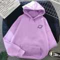 Light Purple Planet Fleece Full Sleeves Pull Over Hoodie For Women. 