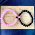 Couple Bracelet- Black with pink  Beads - classic design- 8mm size beads- for boys & girls both- bff- couple. 