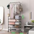 5-Tier Metal Clothes Rack - Standalone Coat Organizer with Hooks and Shoe Storage for Bedroom, Hallway, and Living Room. 