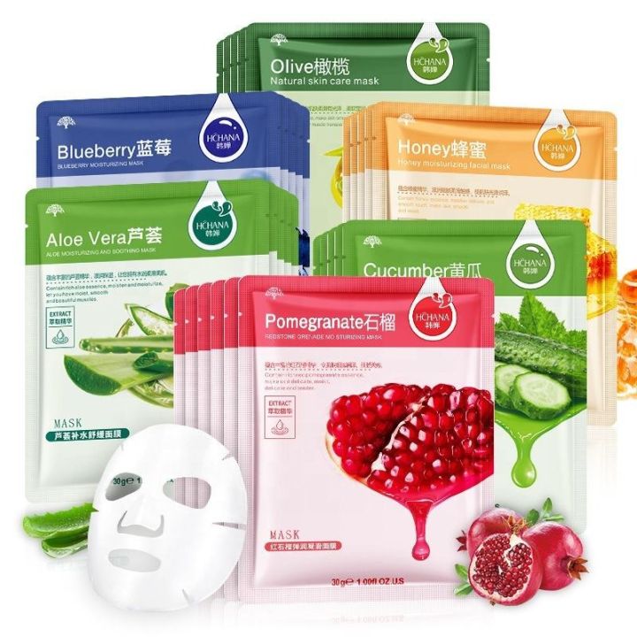 HCHANA Pack of 6 Fruit Sheet Mask Set – Hydrating & Brightening Face Masks