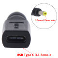 1pc USB 3.1 Type C USB-C Female to 5.5mm x 2.5mm Male DC Power Charging Adaptor. 