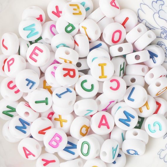 100/Pcs white Mix Letters' Alphabet Beads for Art and Craft & DIY Jewelry Making