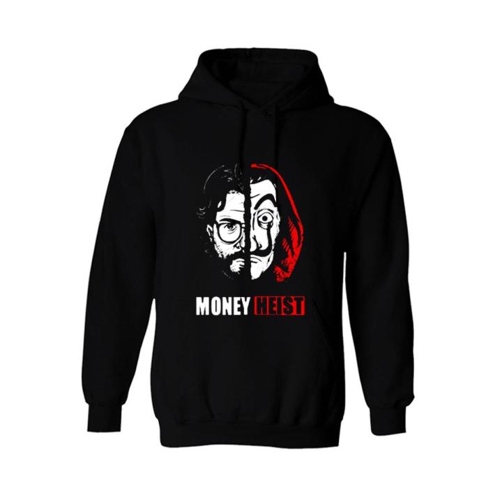 Money Heist  Tag Print Kangaroo Hoodie  huddy Pocket Drawstring Casual Pullover Hodie Clothing Long Sleeves Export Quality Huddie Winter Wear Smart Fit Hoody For Men And Boys
