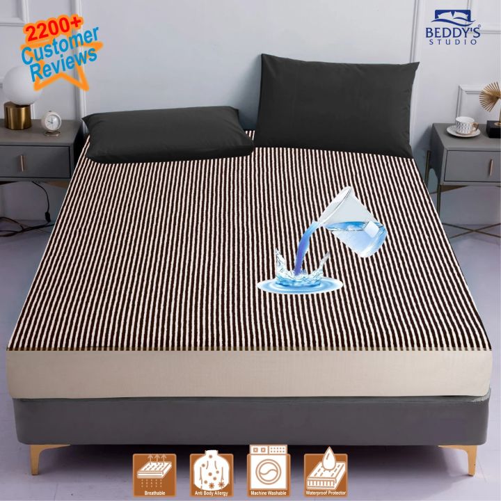 Terry%20Cotton%20Stripe%20Waterproof%20Mattress%20Cover%20For%20Double%20Bed%20King%20Size%20Fitted%20Mattress%20Protector%20Anti%20Slip%20Bed%20Sheet%20Beddy's%20Studio%20-%20Image%203