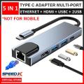 SpeedX 5 in 1 Type C to Ethernet LAN HDMI USB C USB Adapter Multi Port Converter. 