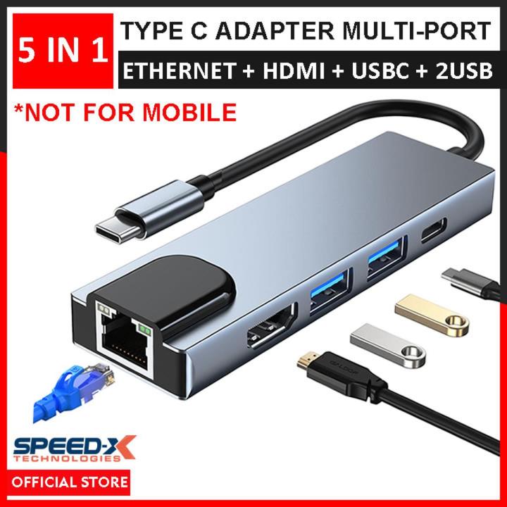 SpeedX 5 in 1 Type C to Ethernet LAN HDMI USB C USB Adapter Multi Port Converter