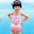 New Pink Princess Cartoon Swimsuit One Piece Girls Swimwear With Lace UV Protection Children Swimwear. 