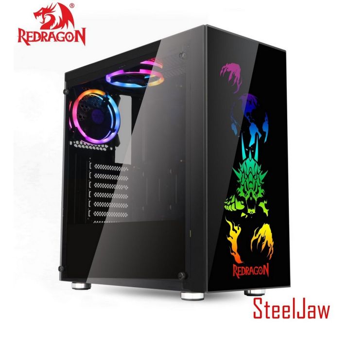 Redragon Steeljaw GC-608 Pro Tempered Glass Gaming PC Case with RGB backlighting SYNC Support up to ATX Motherboards USB 3.0