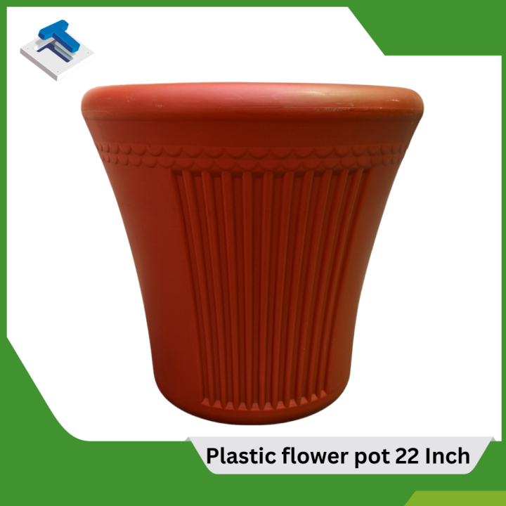 22 Inch Plastic Flower Pot | Premium Quality HDPE Plastic | Plastic Gamla for Indoor & Outdoor Gardening | for Balcony, Office, Terrace, Lawn, Garden & Home Decor | Available In Brown Color | Without Plant |