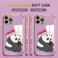 (Free Lanyard) Luxury 6D Plating Case for iPhone 13 Pro Max Phone Cases Cute Cartoon Panda Side Print Soft Silicone Square Back Cover. 