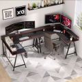 L-Shaped Desk with Shelf, Corner Computer Gaming Desk with Monitor Stand for Home Office and Gamer, Large PC Laptop Study Writing Table Workstation. 