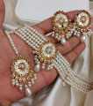Pearl White Jewelry Set with Golden Finish - Choker Necklace, Earrings, and Bindia Jewellery Set. 