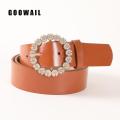 Flower High Quality Luxury Designer Leather Red White Brown Belt For Pants Skirt Coats Jeans Fashion Waist Straps Women. 