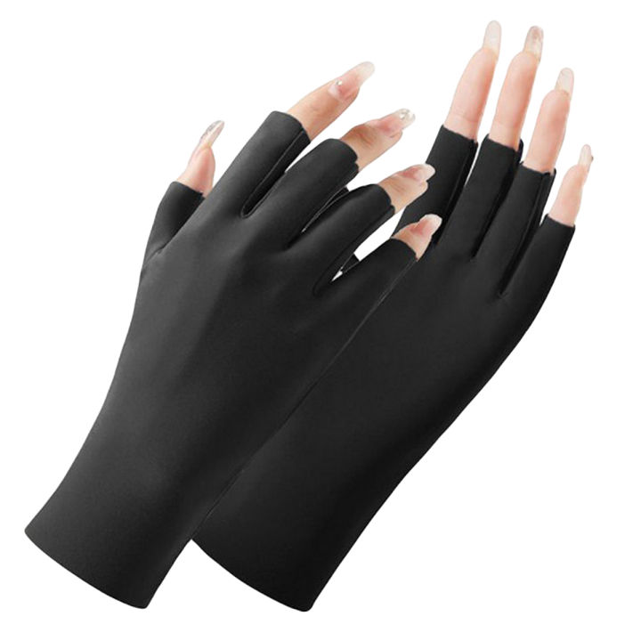 Summer Ice Silk Half Fingers Gloves Women Breathable Thin Fingerless Gloves Fengshi