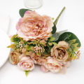 Beautiful Autumn Orange Artificial Peony Flowers Silk Rose Plants Accessories Faux Grass Wedding Party Home Fall Decoration. 