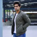 Casual Quilted Zip-Up Bomber Jacket in Solid Green - Men's Winter Fashion Outerwear. 