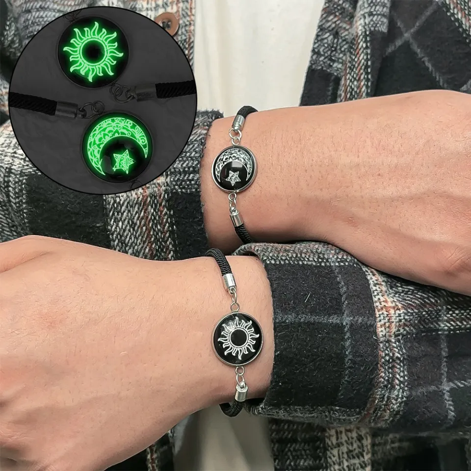 2pcs Sun and Moon Lovers Time Gem Luminous Couple Bracelet