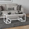 Geometric-Inspired Glass Coffee Table - Wide Rectangular Double Rec Center Table in White - Elegant Wooden Cocktail Table for Your Living Room. 