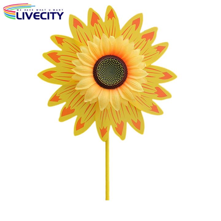 Sunflower Windmill Colorful Sunflower Pinwheel Lawn Decoration Wind Spinner Toy for Gardens Easy to Install Non-fading Large Outdoor Pinwheel