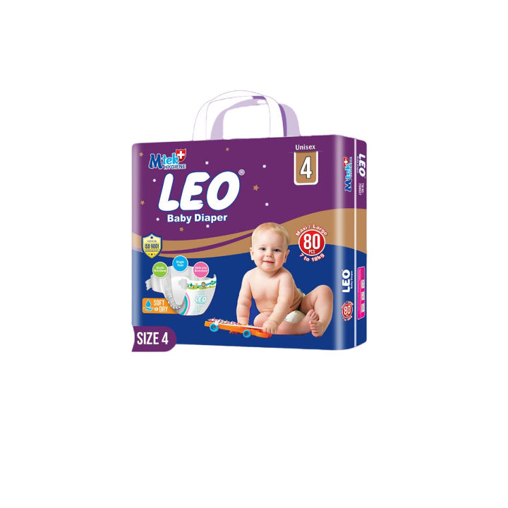 Leo Super Mega Pack Baby Diaper - Size 4, Large - 80 Pcs
