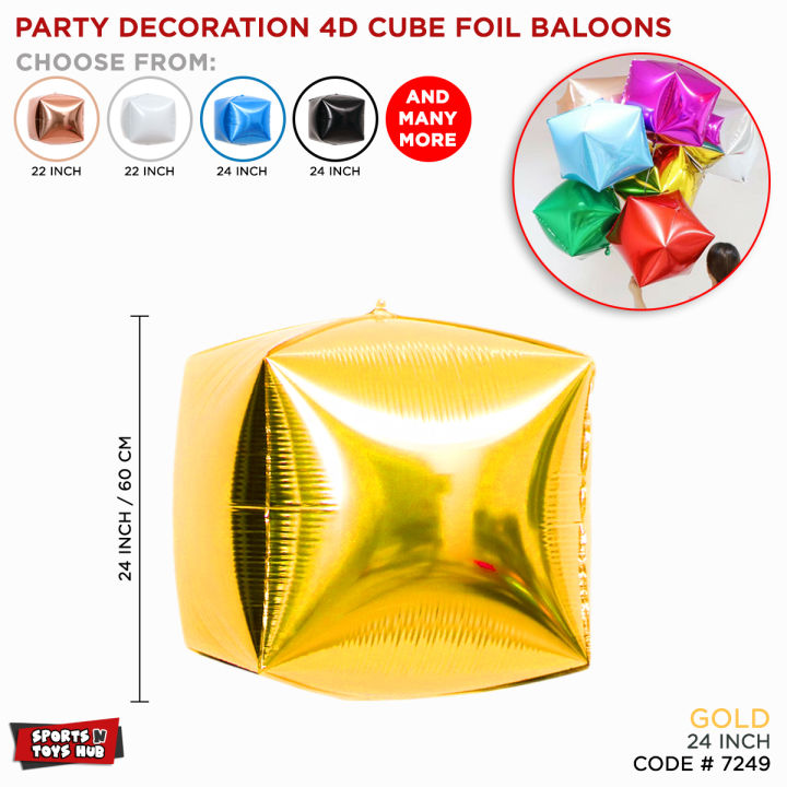 24 Inch 4D Cube Balloons Square Aluminium Foil Ballon Mirror Baloons For Birthday Party, Weddings, Anniversary, Bridal Shower, Baby Shower, Graduation Parties, Celebrations, Farewell, Dance Party Available in Multicolors